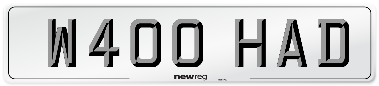 W400 HAD Number Plate from New Reg